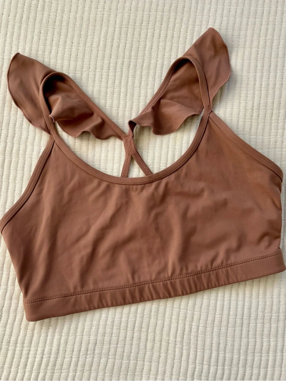 JoyLab Ruffle Strap Racerback Women’s Sports Bra Size M Dark Taupe Athleisure